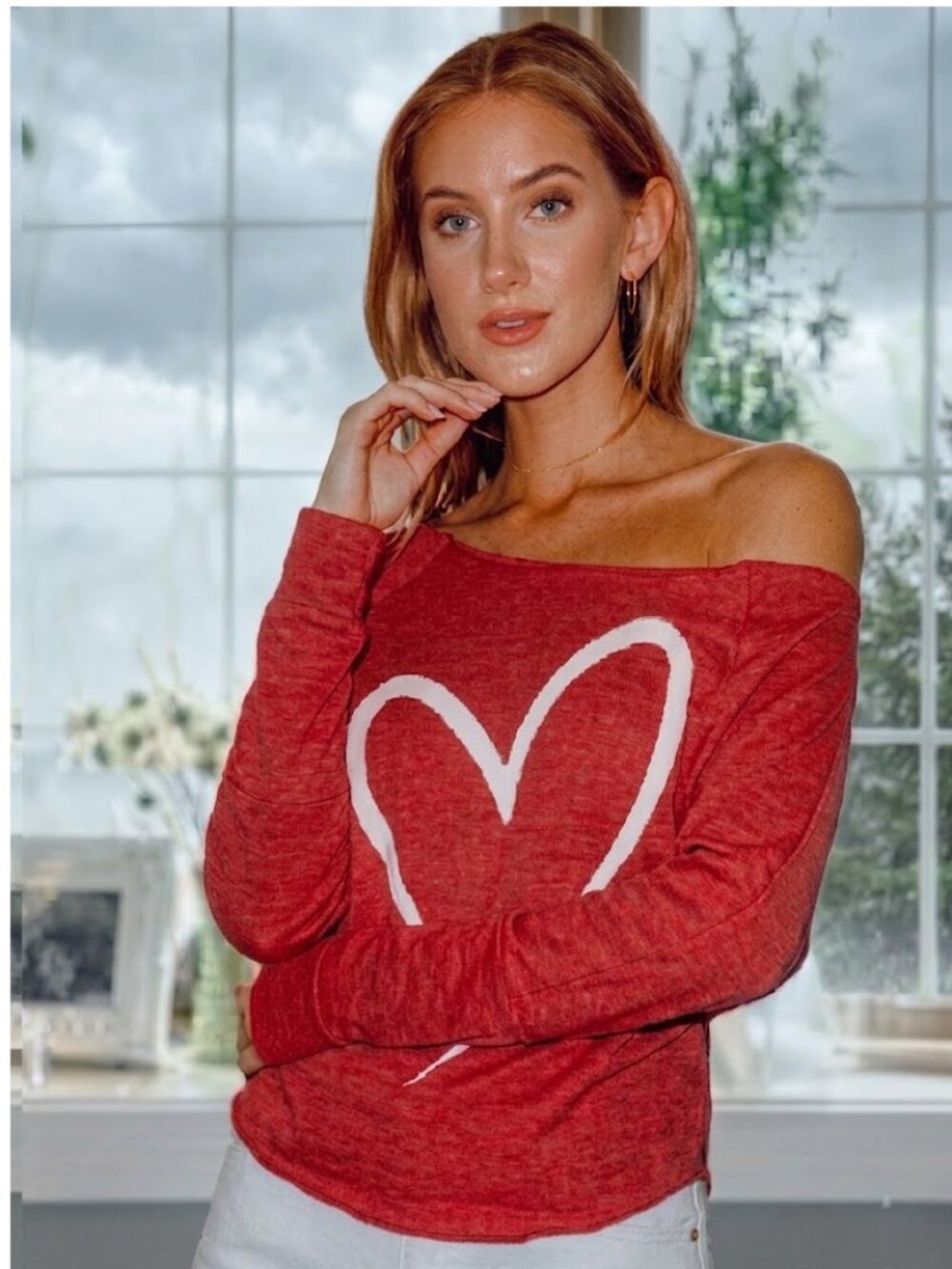 Women's Heart Slochy Sweat Shirt Top Sz 2XL
